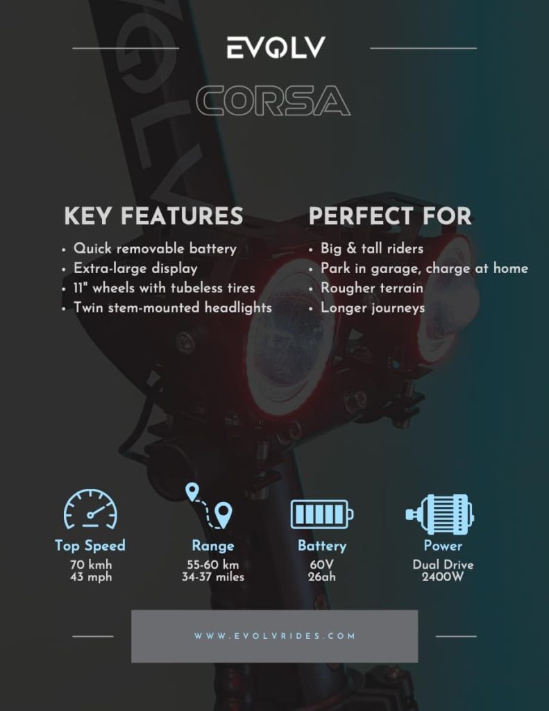EVOVL Corsa Electric Scooter Spec Sheet